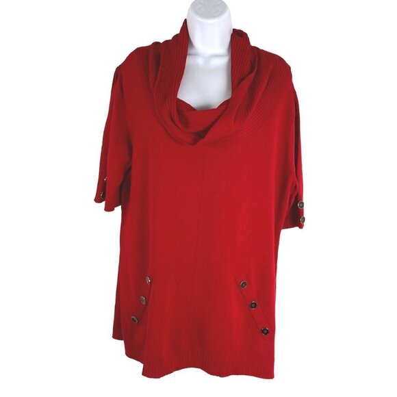 Soft‎ Surroundings Sweater XL Cowl Neck Red Short Sleeve Flawed NWT FS-1128 - Picture 1 of 10